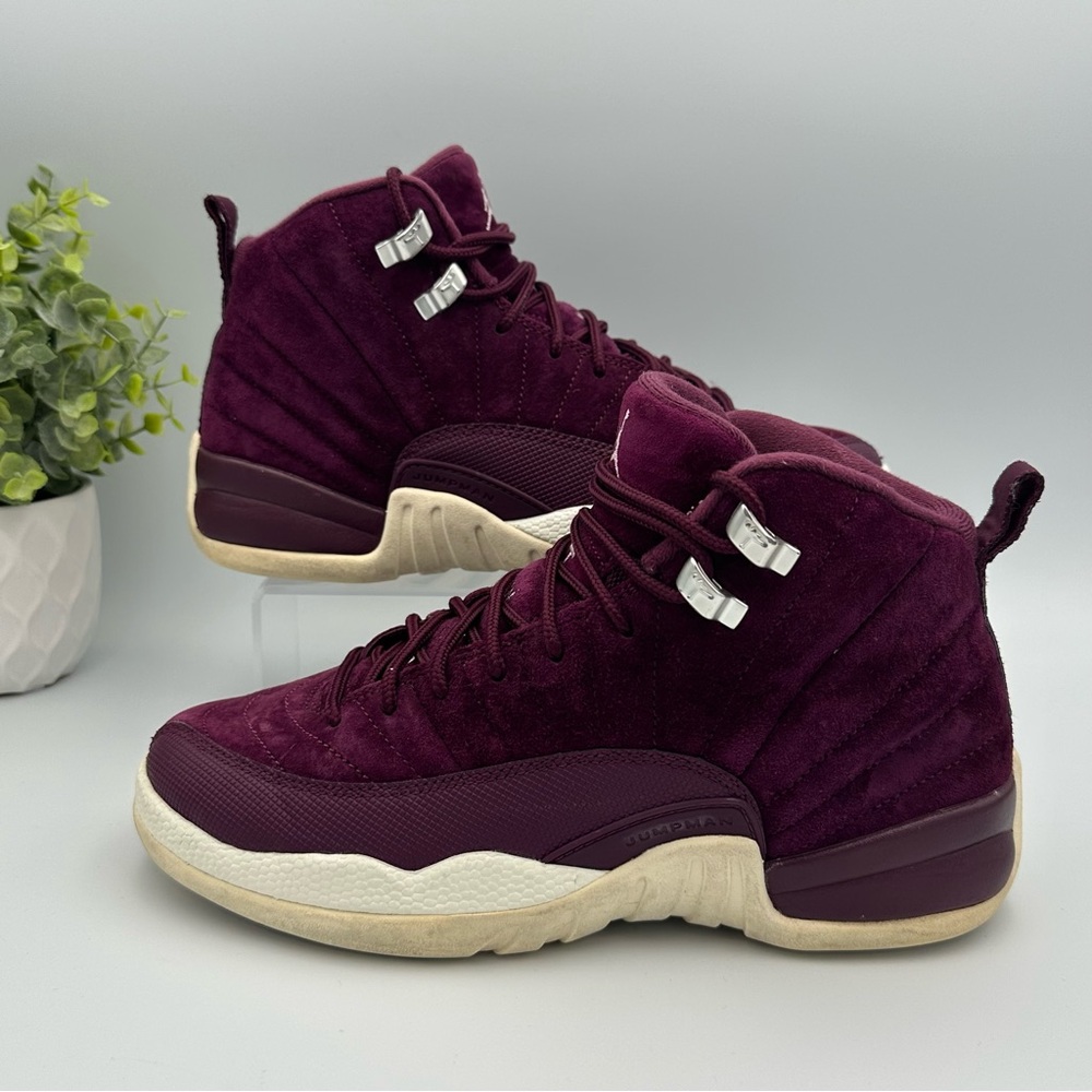 Nike Air Jordan Kids 12 Retro Bordeaux Purple Leather Sneakers Shoes Size 6.5Y